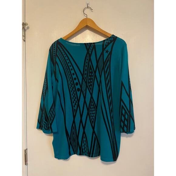Bob Mackie aqua sweater lightweight sequin geometric wearable art Size Med - Picture 2 of 7
